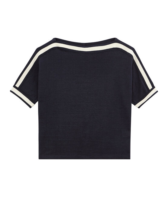 dames tee-shirtmet korte mouwen in linnen blauw SMOKING