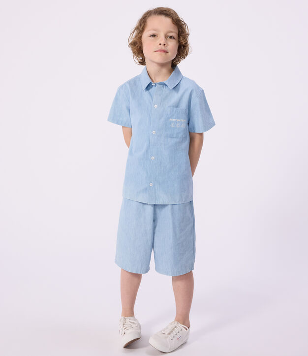 Chemise enfant en coton &agrave; manches courtes bleu