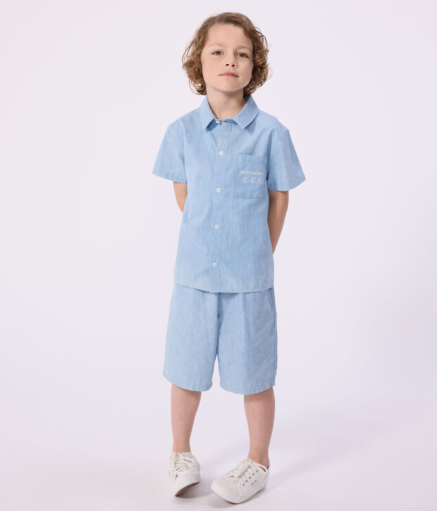 Chemise enfant en coton &agrave; manches courtes bleu