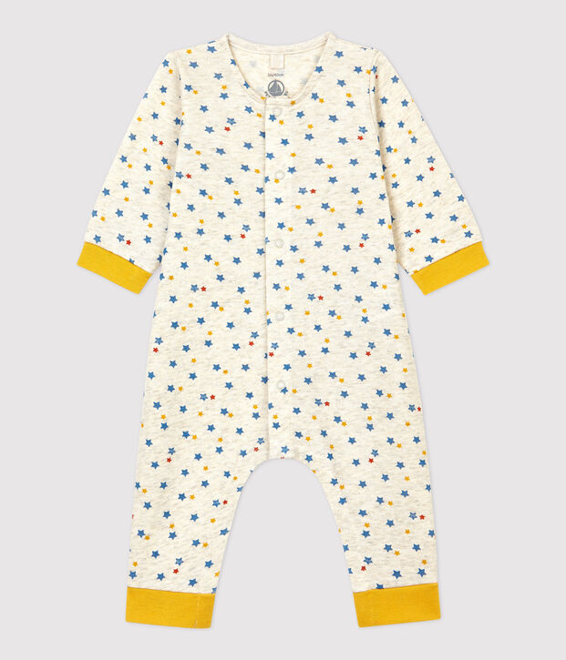 Combinaison longue imprim&eacute; &eacute;toiles multicolores b&eacute;b&eacute; en laine et coton biologique beige/multicouleur
