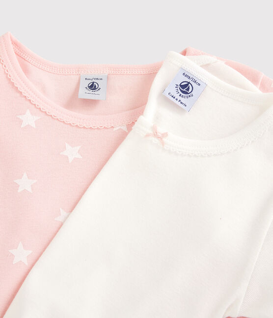 Lot de 2 tee shirts manches longues imprimé étoiles petite fille en coton variante 1