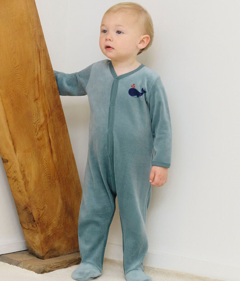 Effen fluwelen babypyjama blauw