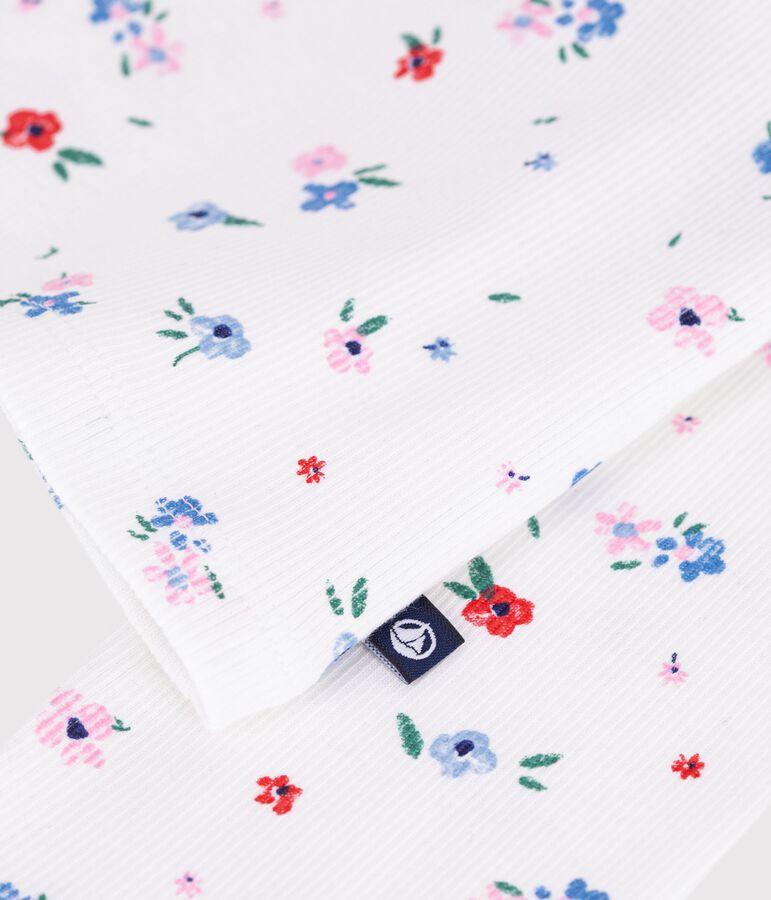 Cardigan enfant en coton imprim&eacute; fleurs blanc MARSHMALLOW/blanc MULTICO