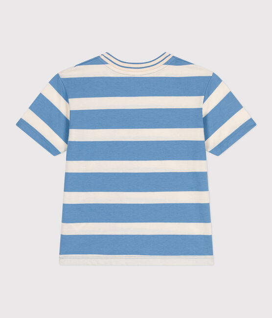 Katoenen kinder-T-shirt met korte mouw en streepjes blauw ALASKA/ AVALANCHE