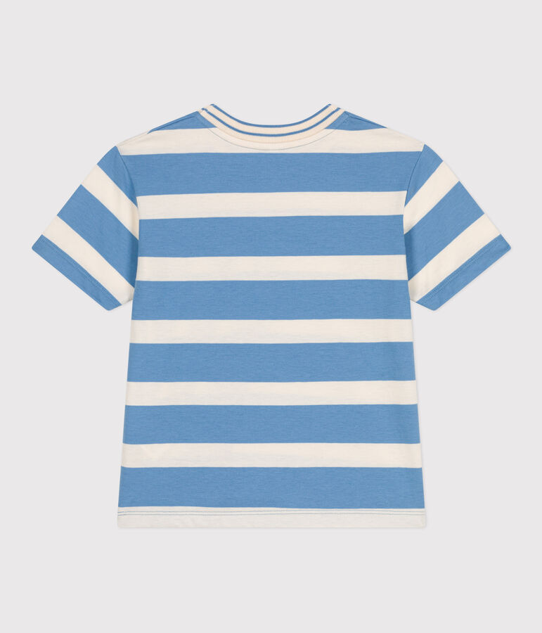 Teeshirt enfant en coton manches courtes &agrave; rayures bleu/&eacute;cru