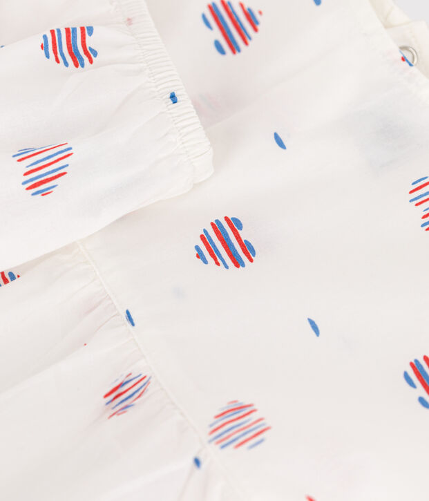 Katoenen babyjurk met korte mouwen en bloomer met hartjesprint ecru/multicouleur