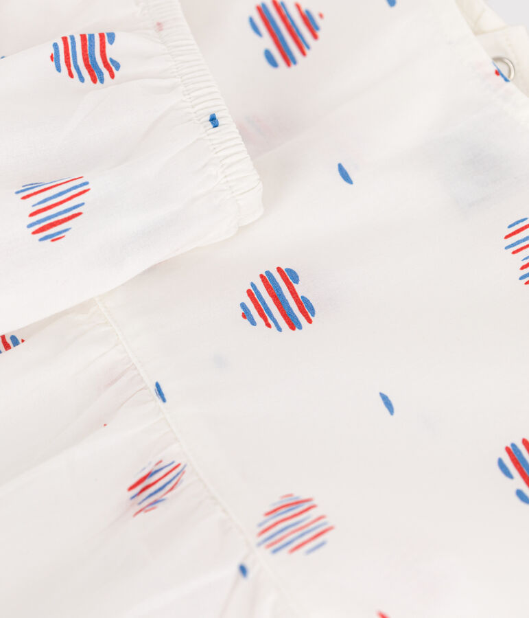 Katoenen babyjurk met korte mouwen en bloomer met hartjesprint ecru/multicouleur