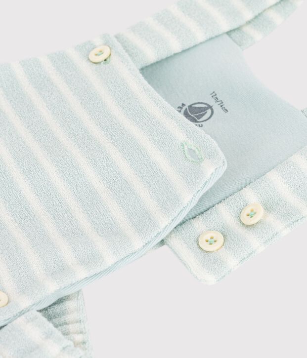 Gestreept babyspeelpakje van katoenen badstof blauw/ecru
