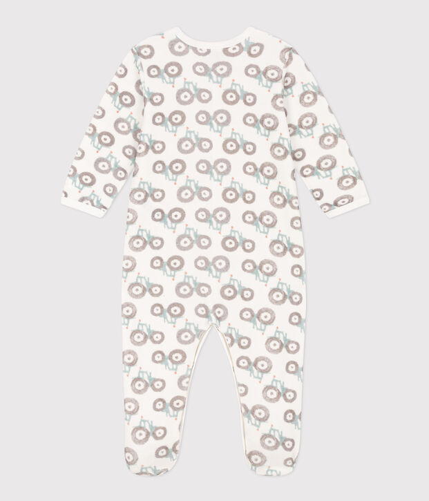 Pyjama b&eacute;b&eacute; tracteurs en velours blanc/multicouleur