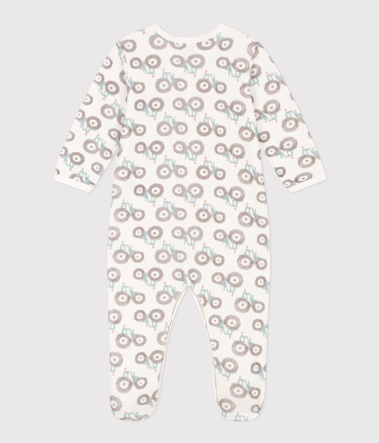 Pyjama b&eacute;b&eacute; tracteurs en velours blanc/multicouleur