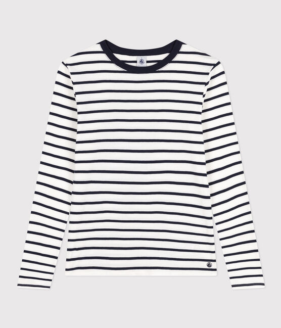 L'ICONIQUE, dames-T-shirt met ronde hals in katoen wit MARSHMALLOW/blauw SMOKING