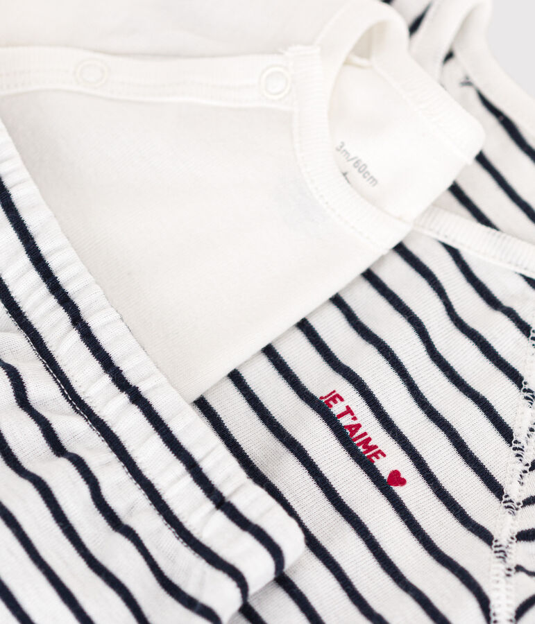 Ensemble 3 pi&egrave;ces ray&eacute; en coton b&eacute;b&eacute; blanc/bleu