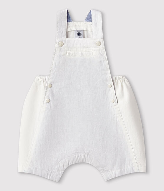 Korte linnen salopette babyjongen wit MARSHMALLOW