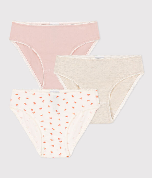 Set van 3 meisjesslips met bloemen in katoen en elastaan multicouleur