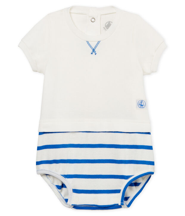 Korte playsuit voor babyjongens wit/blauw