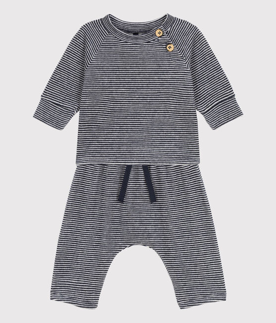 Tweedelig babysetje van velours uit katoen blauw SMOKING/wit MARSHMALLOW