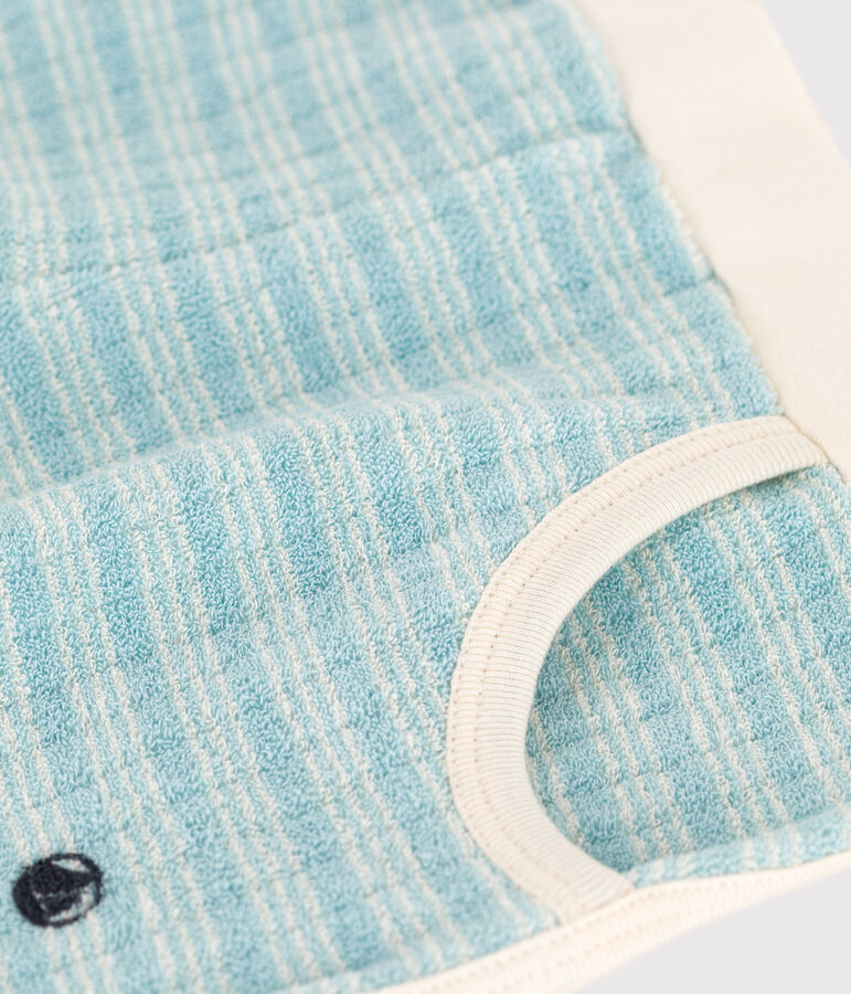 Gestreepte meisjesshort in boucl&eacute;badstof groen/ecru