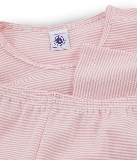 Pyjama petite fille en côte rose CHARME/blanc MARSHMALLOW