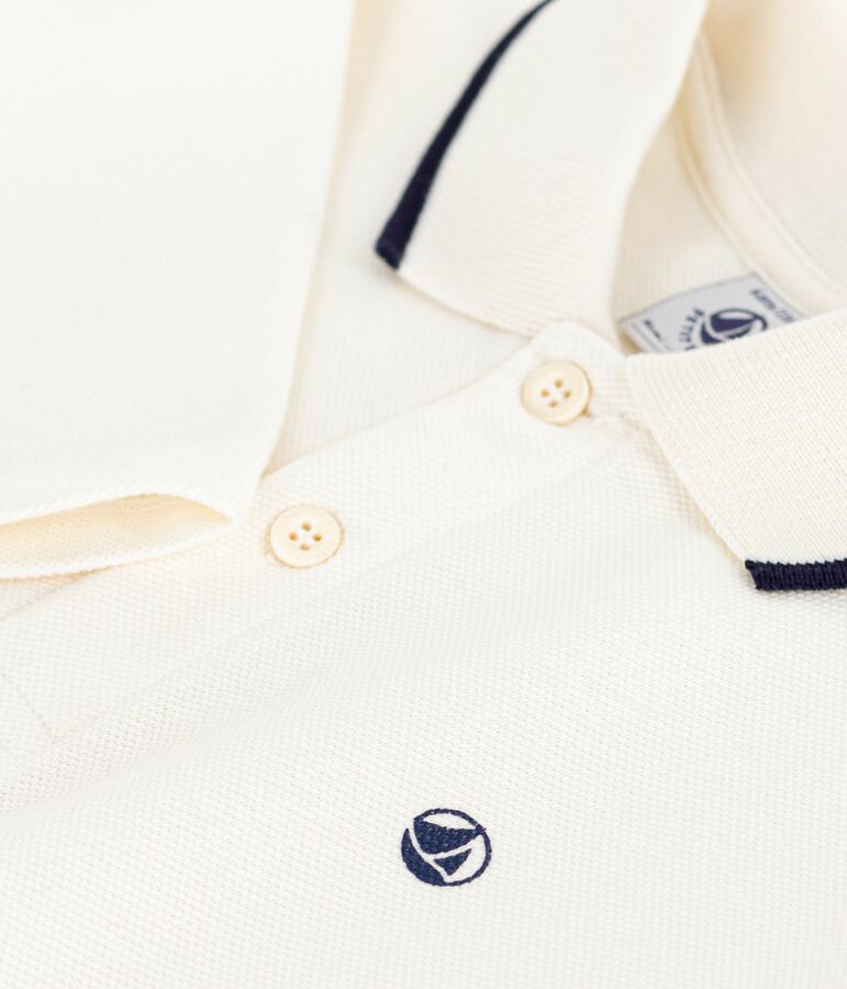 Polo enfant en coton &agrave; manches longues imprim&eacute; &eacute;cru