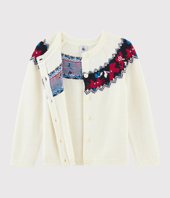 Katoenen, wollen cardigan meisjes kinderen wit MARSHMALLOW/wit MULTICO
