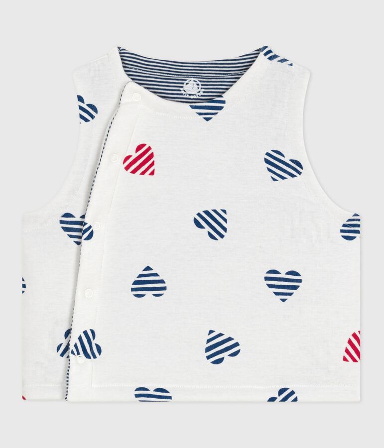 Gilet sans manche r&eacute;versible b&eacute;b&eacute; en coton imprim&eacute; blanc/rouge