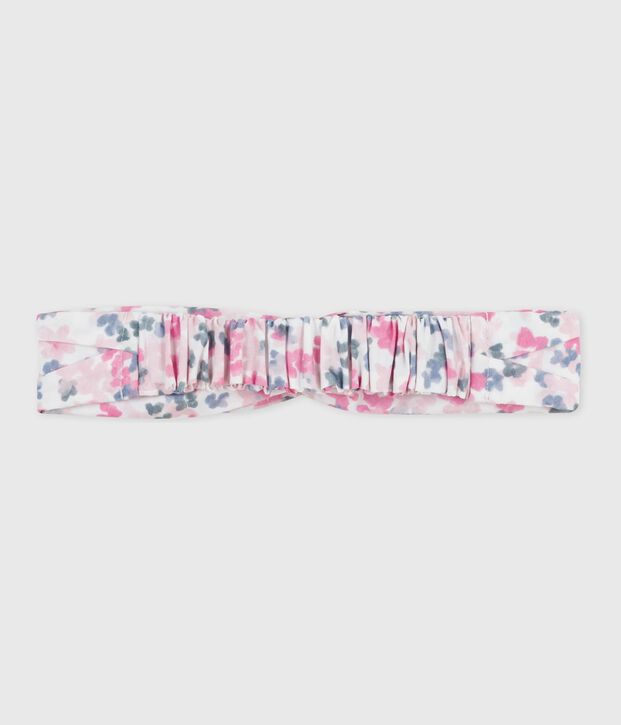 Bandeau enfant en popeline imprim&eacute; fleurs &eacute;cru/multicouleur