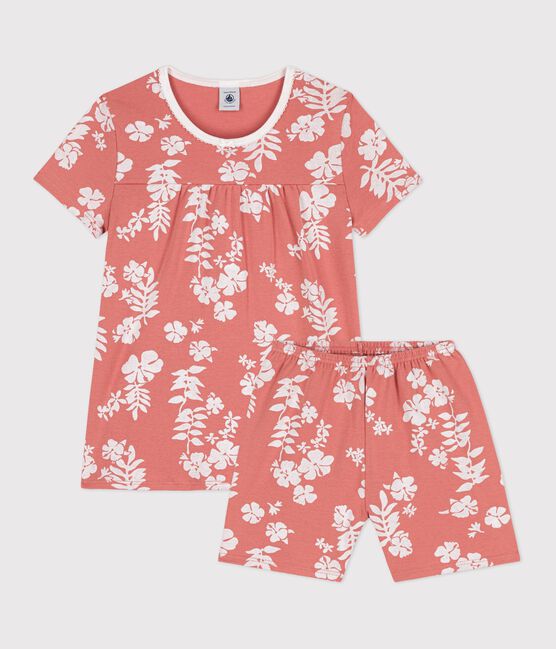 Korte Hawaï-pyjama in katoen voor meisjes roze PAPAYE/ MULTICO