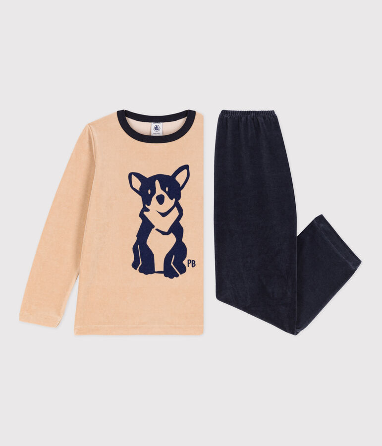 Pyjama petit gar&ccedil;on en velours beige/multicouleur