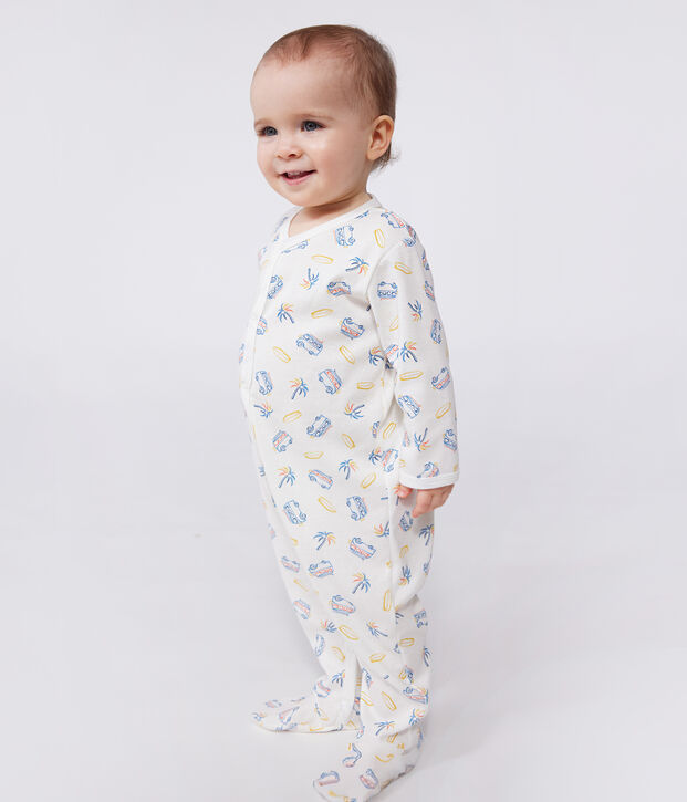 Katoenen babypyjama met busjesprint wit/multicouleur
