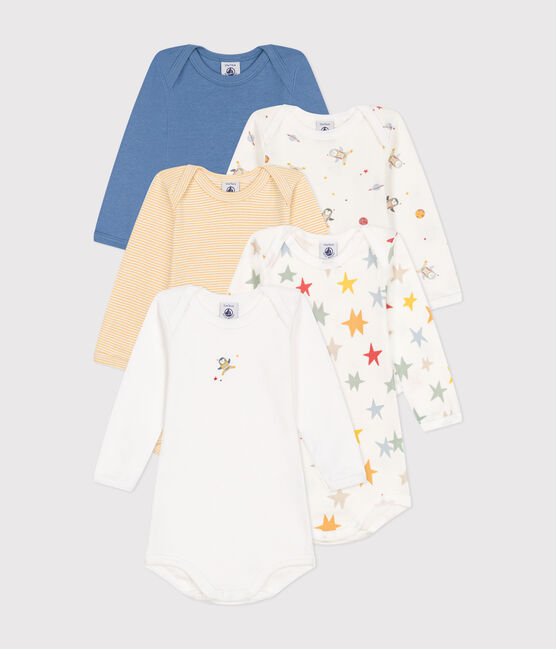 Set van 5 katoenen babybody's met lange mouwen en ruimteprint variante 1