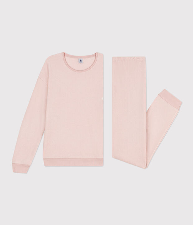 Damespyjama van boucl&eacute;badstof roze