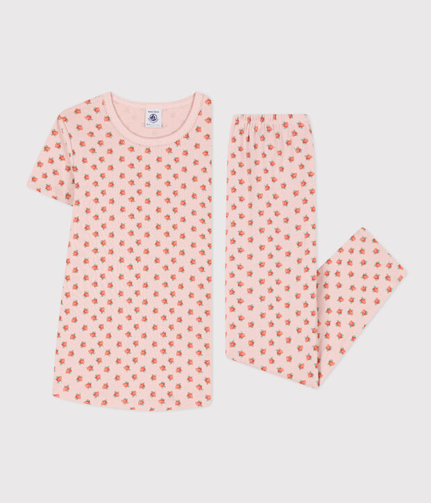 Meisjespyjama met korte mouwen in katoen roze/multicouleur