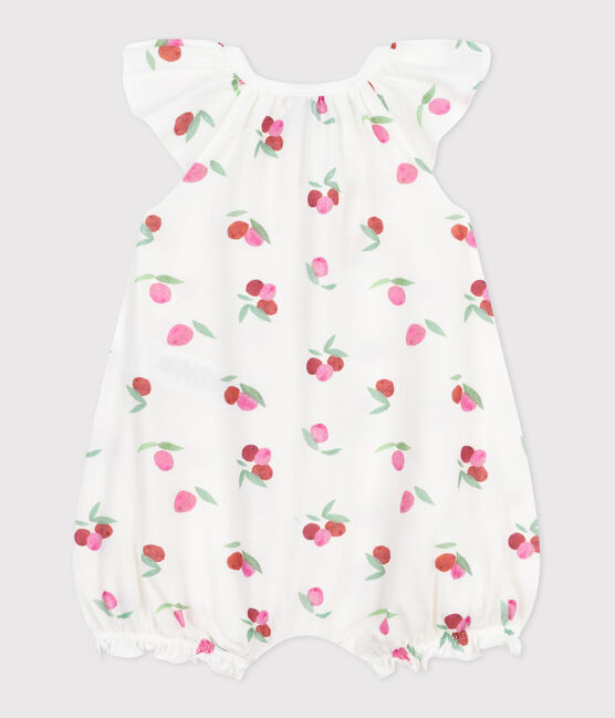 Kort katoenen kruippakje met vruchtenprint voor baby's wit MARSHMALLOW/wit MULTICO