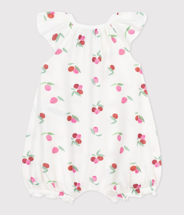 Combinaison courte b&eacute;b&eacute; en coton fruits blanc/multicouleur