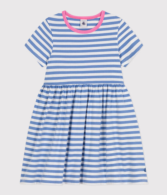 Robe rayée manches courtes en coton enfant fille GAULOISE/ MARSHMALLOW