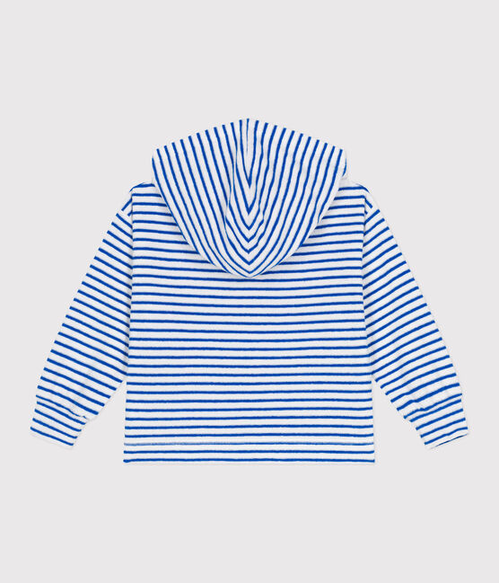 Uniseks sweatshirt met kap en streepjes van katoenen badstof voor kinderen blauw MARSHMALLOW/ PORCELANA