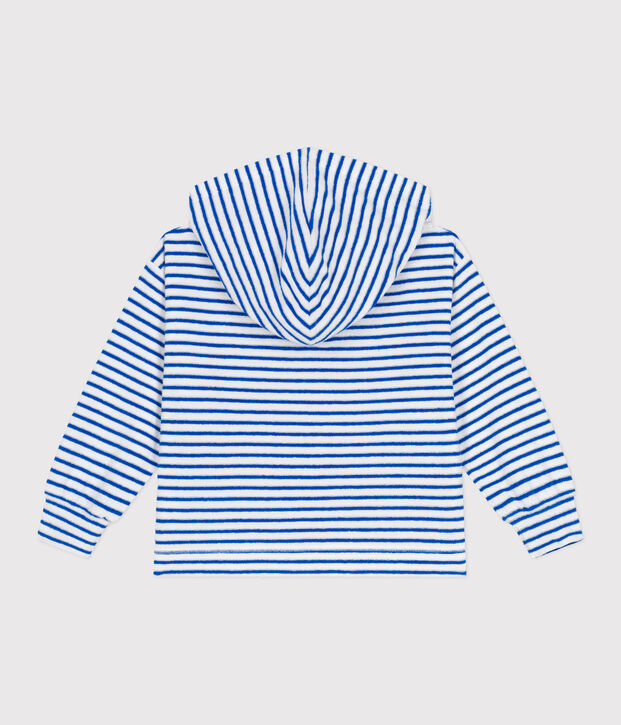 Uniseks sweatshirt met kap en streepjes van katoenen badstof voor kinderen blauw/blauw
