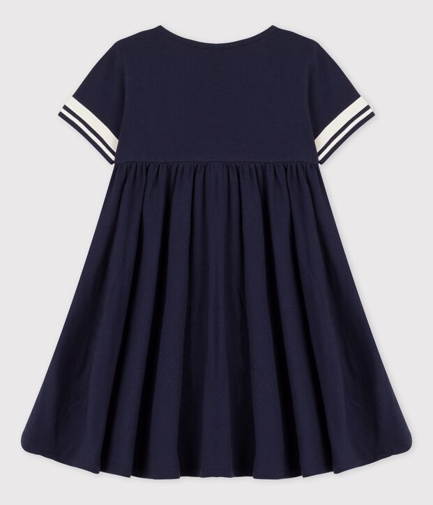 Robe manches courtes en coton bio enfant fille bleu marine