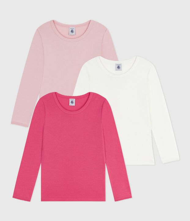 Setje met effen katoenen T-shirts met lange mouwen voor kinderen multicouleur