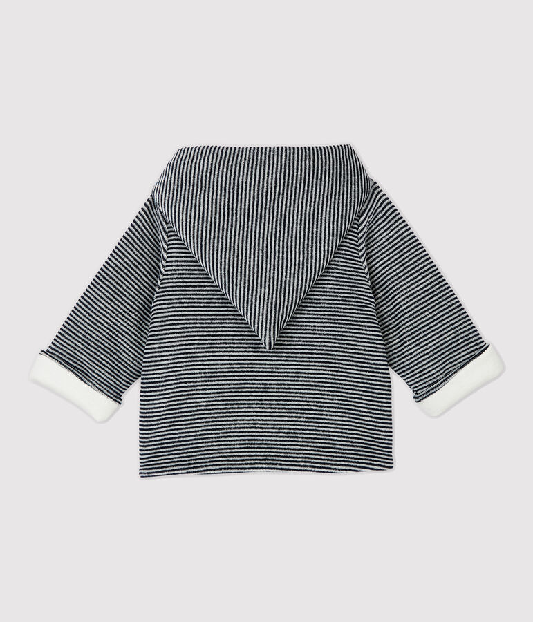 Gestreepte babycape van biologisch katoenfluweel wit/blauw