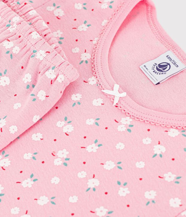 Katoenen kinderpyjama met korte mouw en lange pijpen met print roze/multicouleur