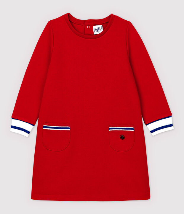 Robe manches longues en molleton b&eacute;b&eacute; fille rouge