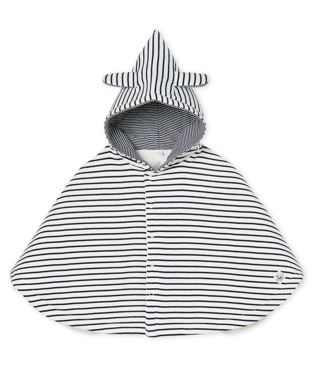 Iconische babycape van gewatteerde gebreide stof wit/blauw