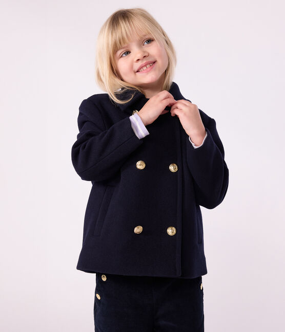 Effen wollen caban voor kinderen blauw SMOKING