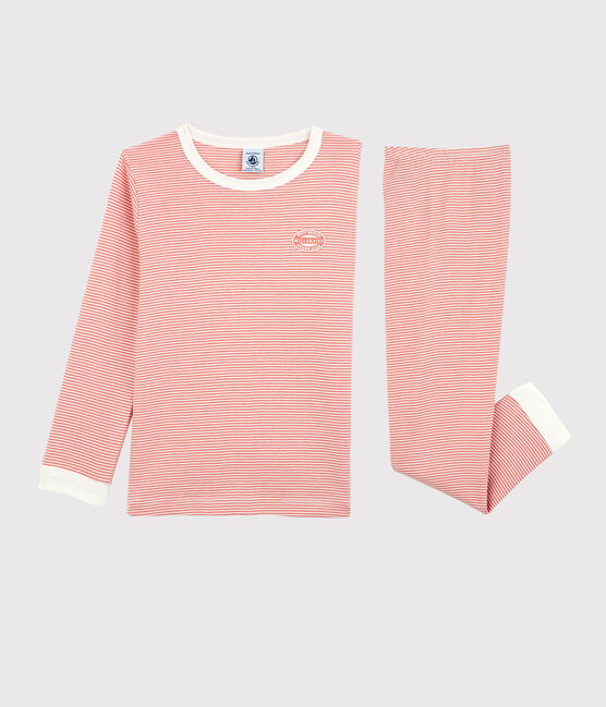 Pyjama rayé milleraies en coton enfant rose PAPAYE/ MARSHMALLOW
