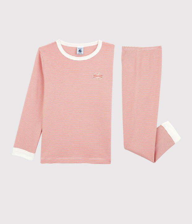 Gestreepte pyjama voor kleine meisjes/jongens in biokatoen roze/wit