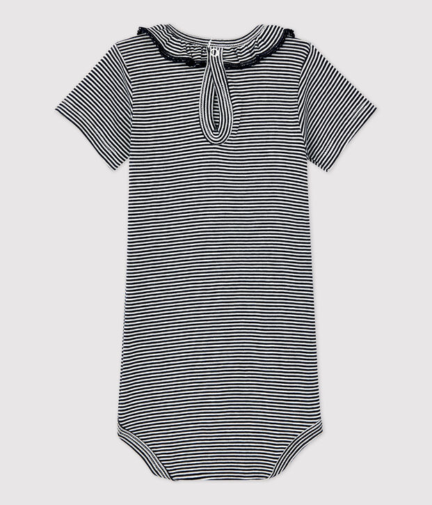 Body &agrave; collerette ray&eacute; milleraies en coton bio b&eacute;b&eacute; bleu/blanc