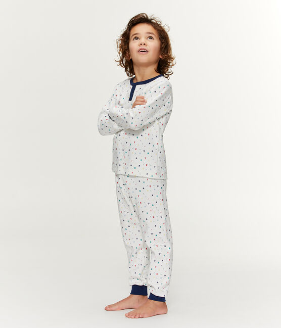 Jongenspyjama met hoge taille van molton wit MARSHMALLOW/wit MULTICO