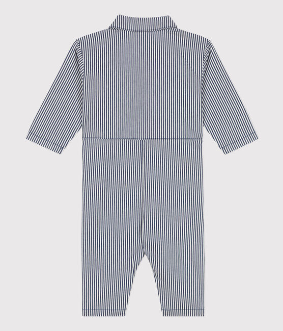 Combinaison longue bébé en toile rayée bleu MEDIEVAL/blanc MARSHMALLOW