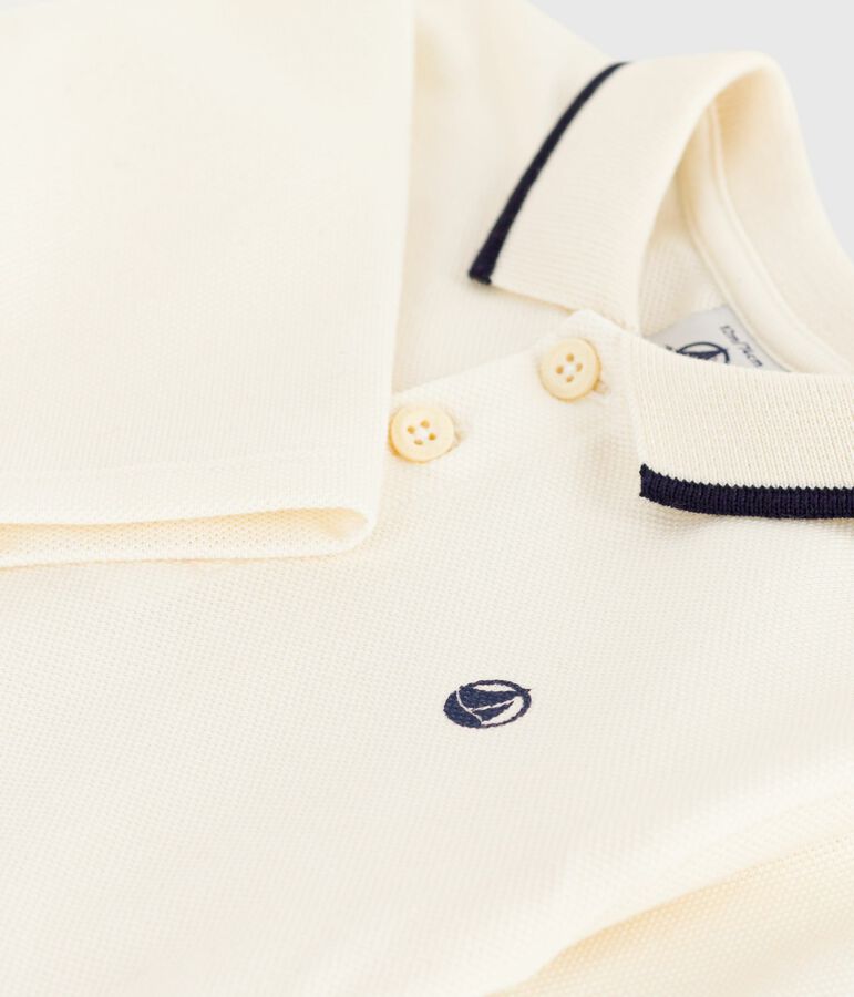 Polo b&eacute;b&eacute; en coton &agrave; manches longues uni &eacute;cru